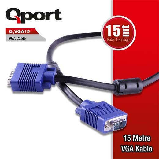 Qport Q-Vga15 15Pın Fitreli 15M Erkek Monitör Kabl